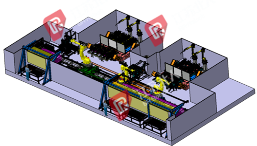 A group of bed frame automatic welding production line